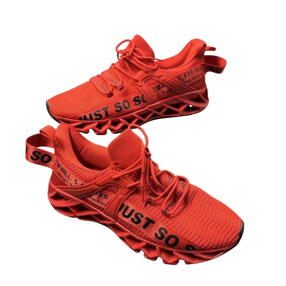 Just So So Shoes Mens Size 9.5 Red Mesh Low Top Running Sneaker Athletic